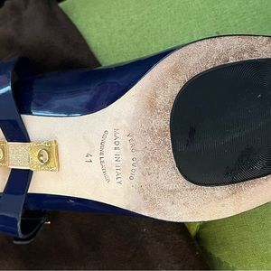 ANYI LU navy blue patent leather heels